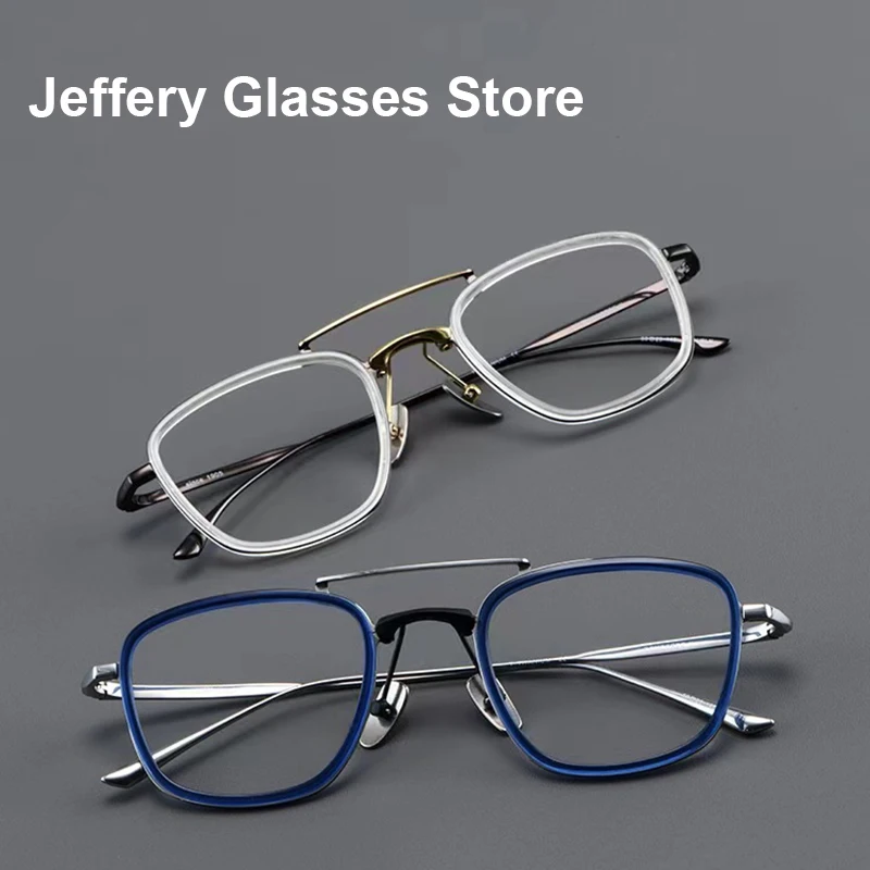 

Pure Titanium Double Beam Glasses Frame Japanese Designer Business Retro Fashion Acetate Large Eyewear Men Eyeglasses CONCORDE2