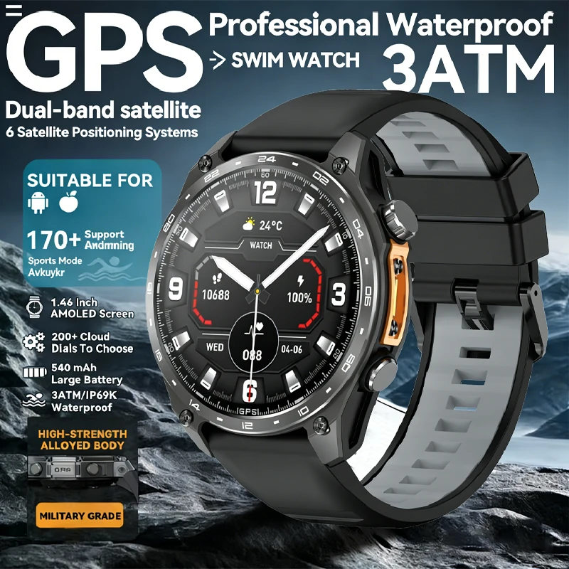 

Новые смарт-часы 2026 года с GPS, Bluetooth-звонками, 100+ спортивными режимами, водонепроницаемостью 3ATM, воспроизведением MP3/MP4, высотомером, компасом и умными напоминаниями
