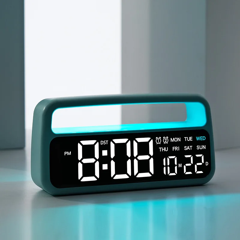 High Quality Modern Multifunction LED Ambient Light Bedside Alarm Clock with Home Decor and Desk Table Display