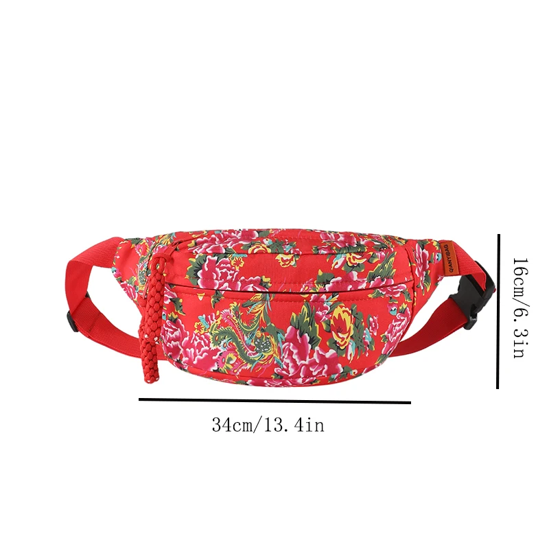 2024 new Chinese windchest bag Northeast big flower single shoulder crossbody bag personality all fashion Fanny pack women