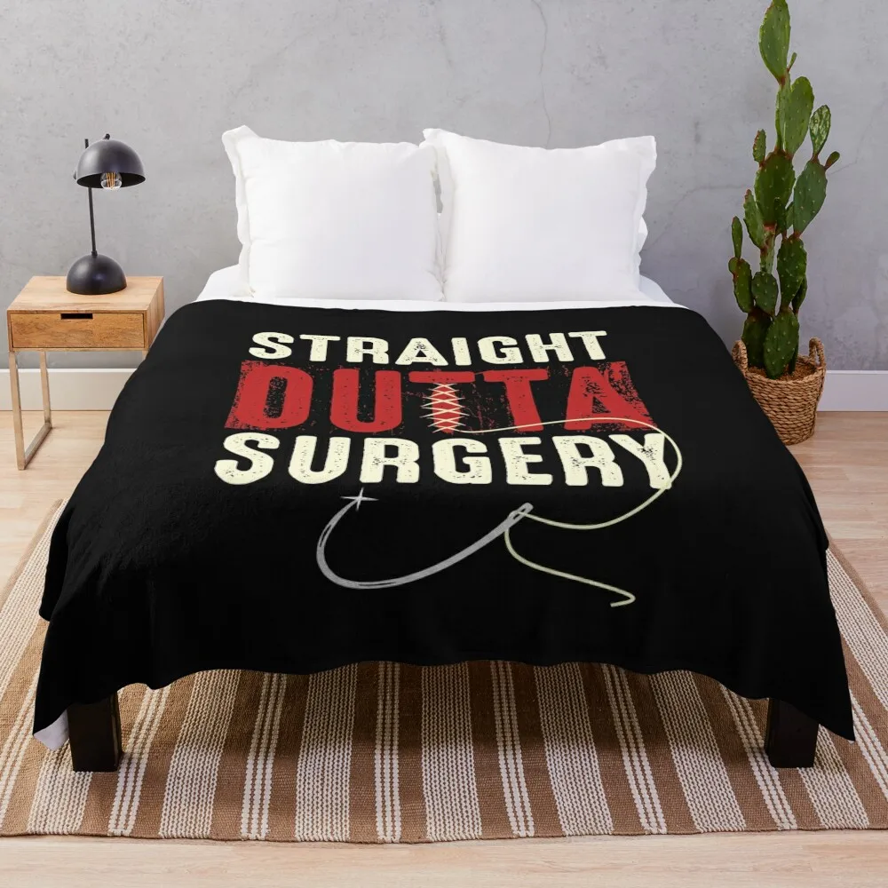 Straight Outta Surgery Funny Get Well Soon Gifts Post Surgery Supportive Humor Saying Throw Blanket Soft Plaid Polar Blankets