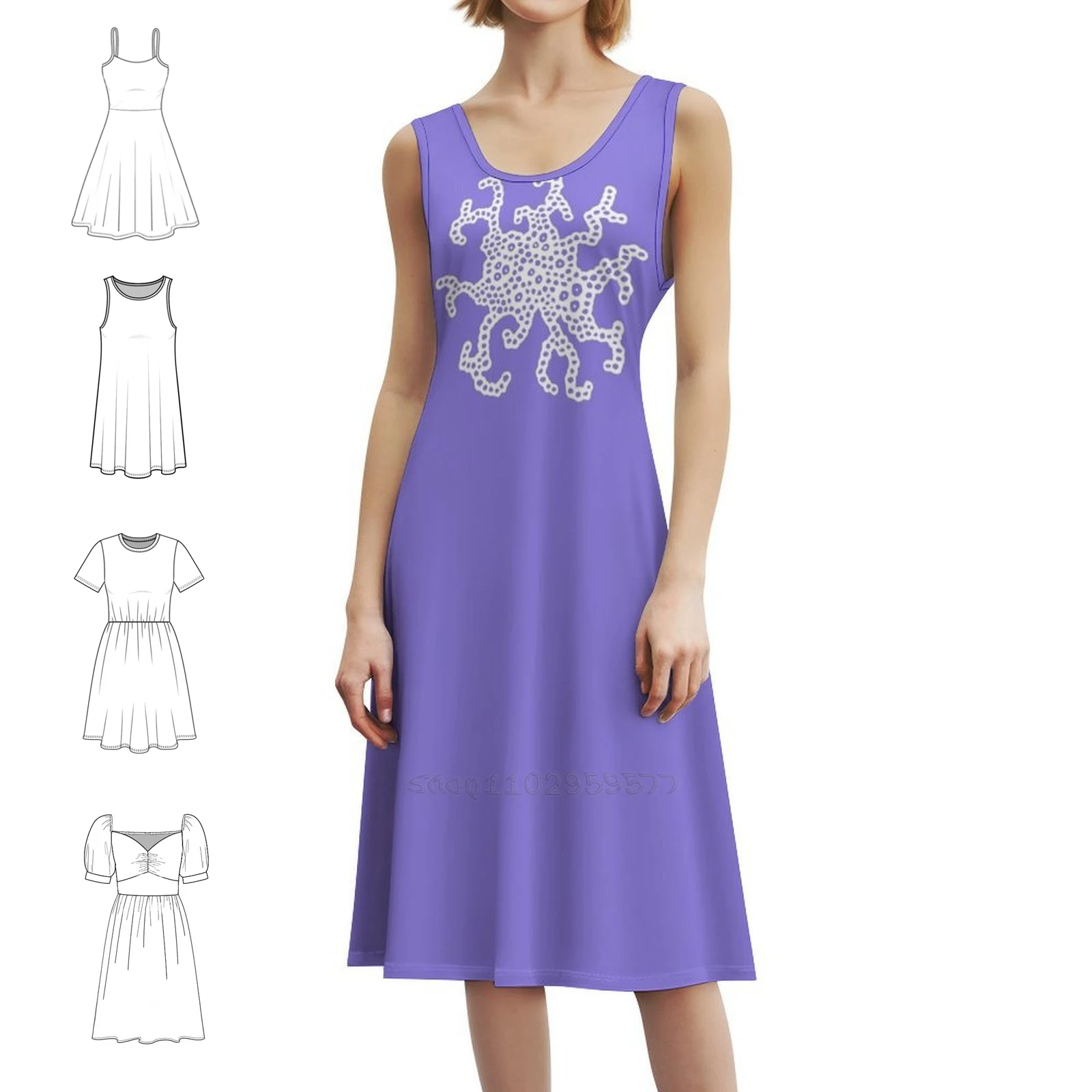 

Женское элегантное праздничное платье с забавными пузырьками, нарисованное вручную, платье трапециевидной формы с короткими/длинными вариантами без рукавов, забавные нарисованные вручную пузыри