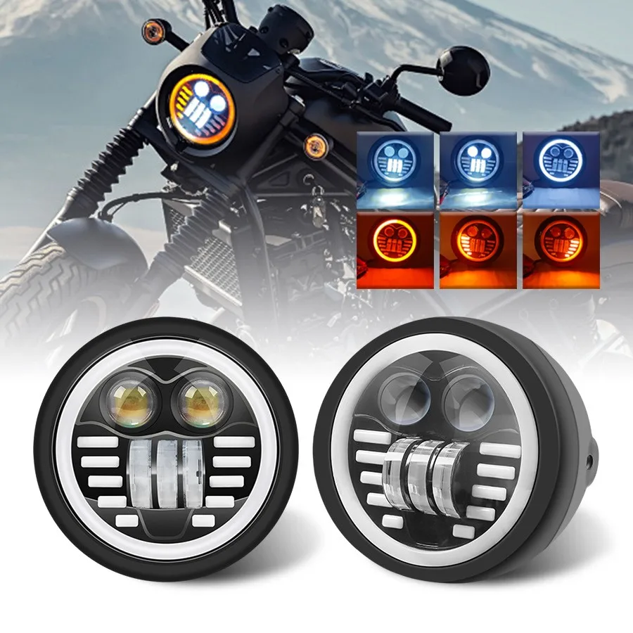 

6.5" Motorcycle Universal LED Headlight Hi&Lo HeadLamp DRL With Angel Ring Turn Signal Lights For Harley Sportster Cafe Racer