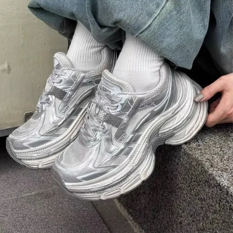 

Женская обувь для папы из натуральной кожи на толстой подошве, осенняя новая стильная дышащая повседневная спортивная обувь с цветными блоками и сеткой