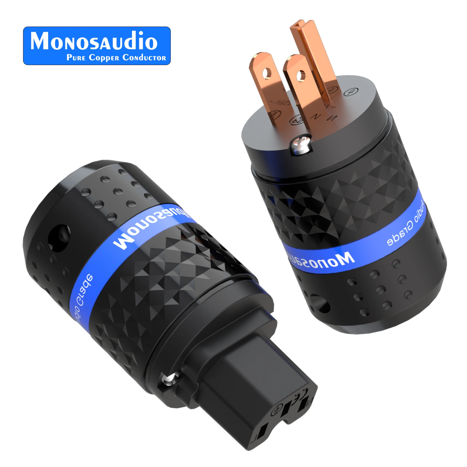 Monosaudio Pure Copper Power Plug M102F102 Pure Copper US Plug IEC320 C15 Connector for Audio DIY Mains Power Cable
