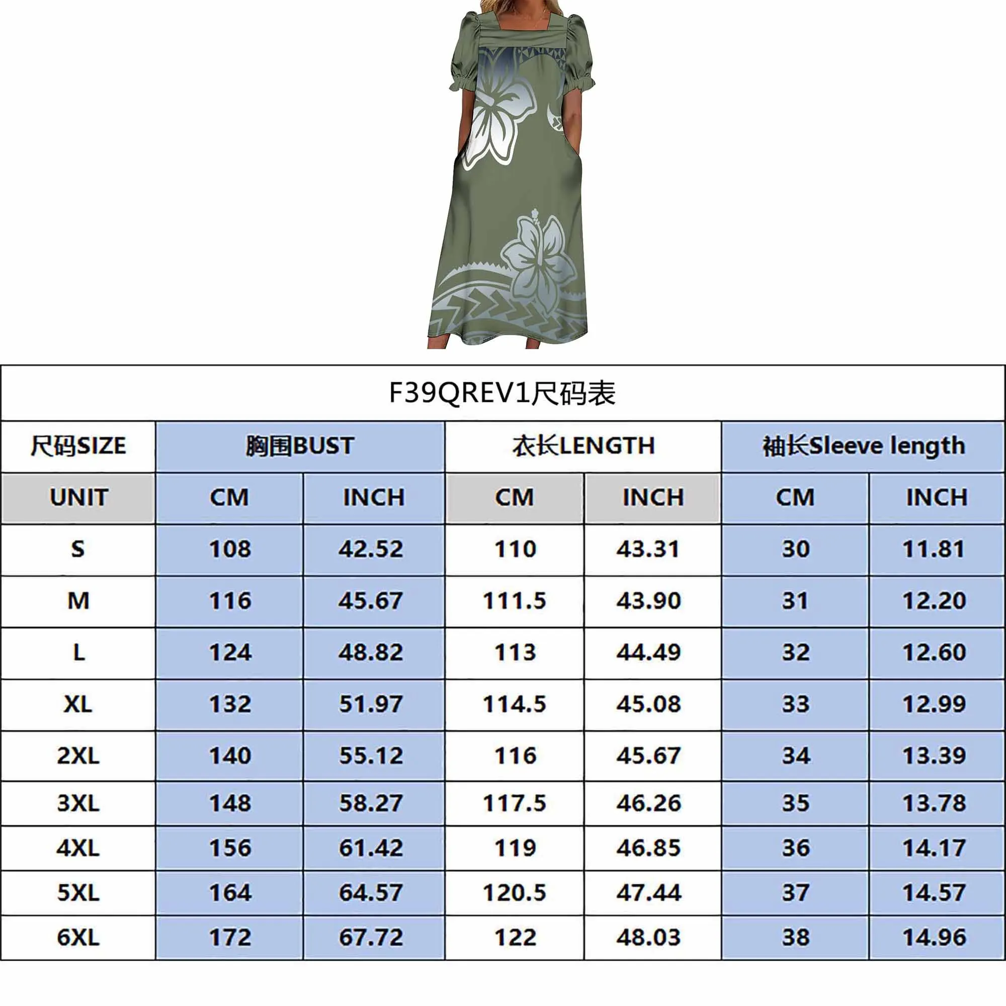 원피스 MUMU 포켓 가족 파티 세트, 그린 빈티지 폴리네시안 프린트, 원피스 셔츠, 어린이 원피스