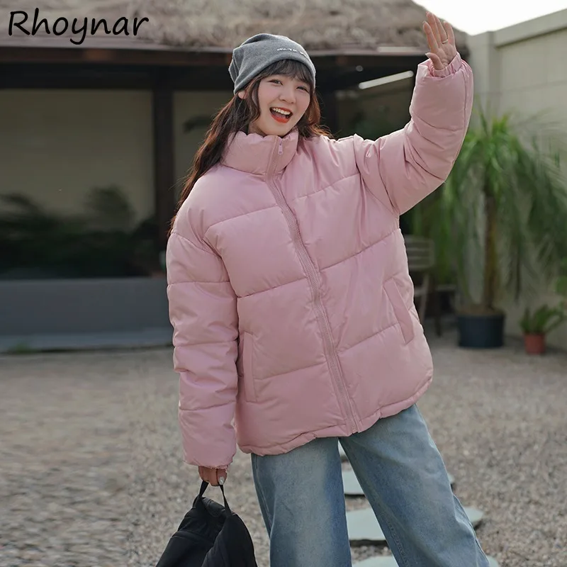 

Parkas Women Solid Loose Casual Students Korean Style Plus Velvet Large Size Coats Tops Stand Collar Cotton Zippers Trendy Chic