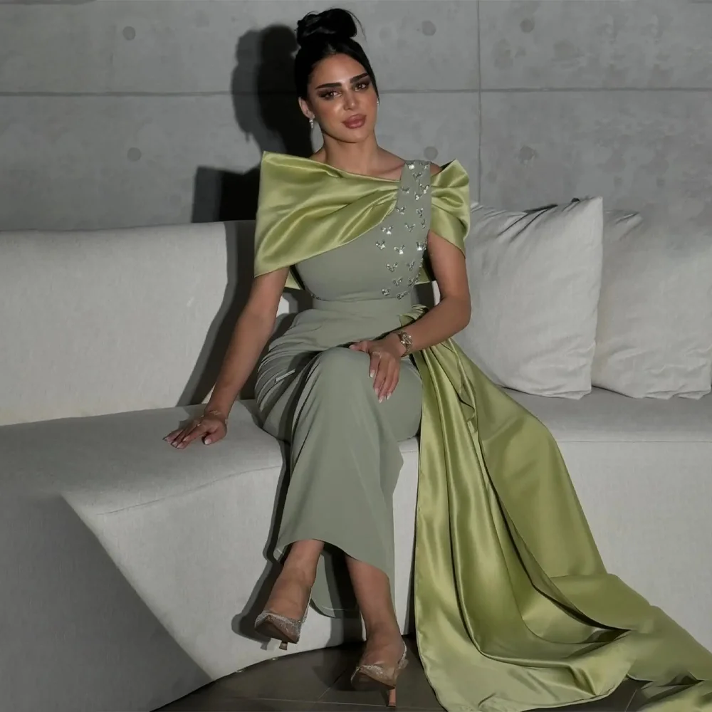 MANRUIXIN personnalisé robe de bal vert saoudien femmes perlées robes de soirée longueur cheville sirène robes d'occasion spéciale