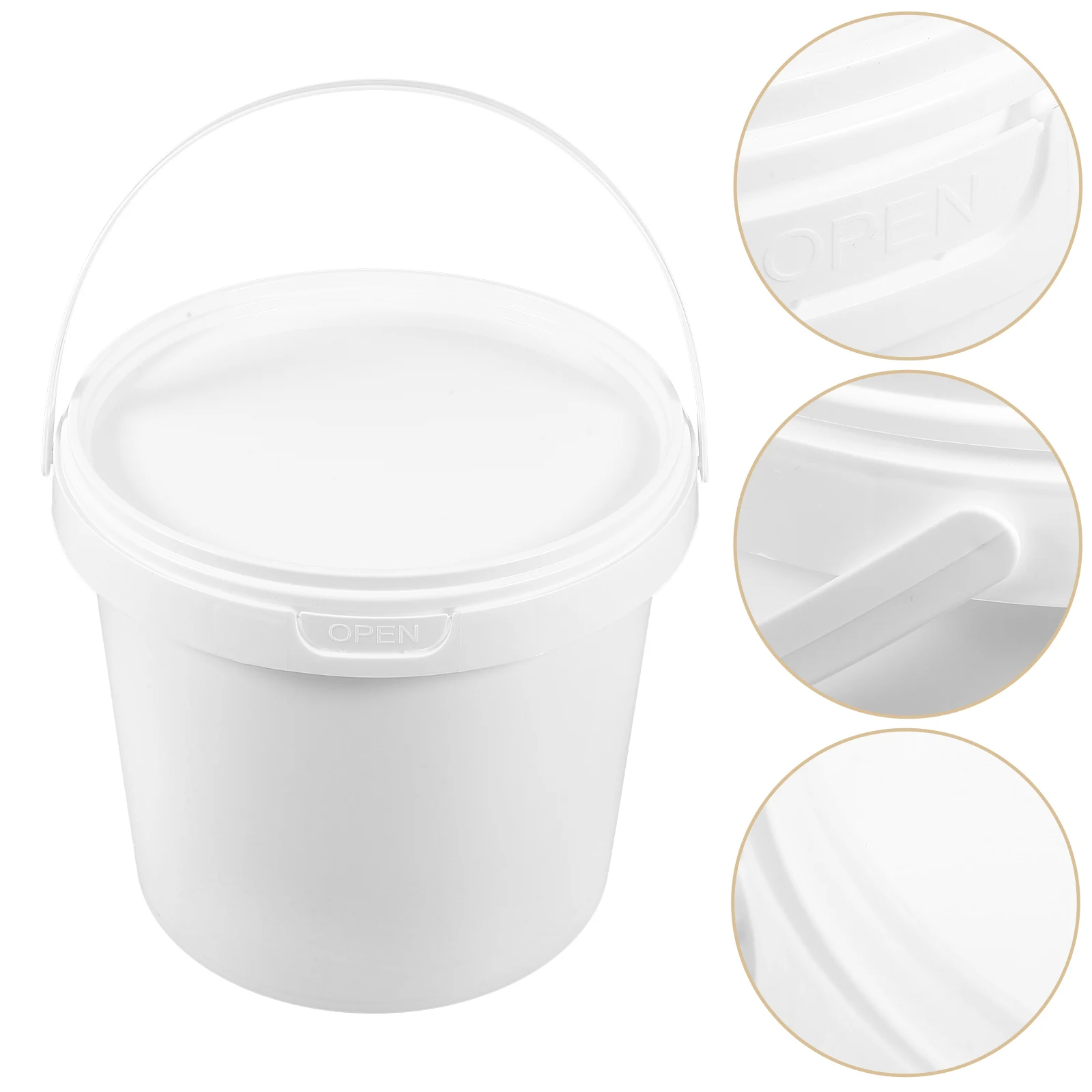 2pcs Storage Bucket Toy Food Storage Bucket Portable Circular Bucket White Plastic Seal Plastic Buckets Of 2 Liters Handle For