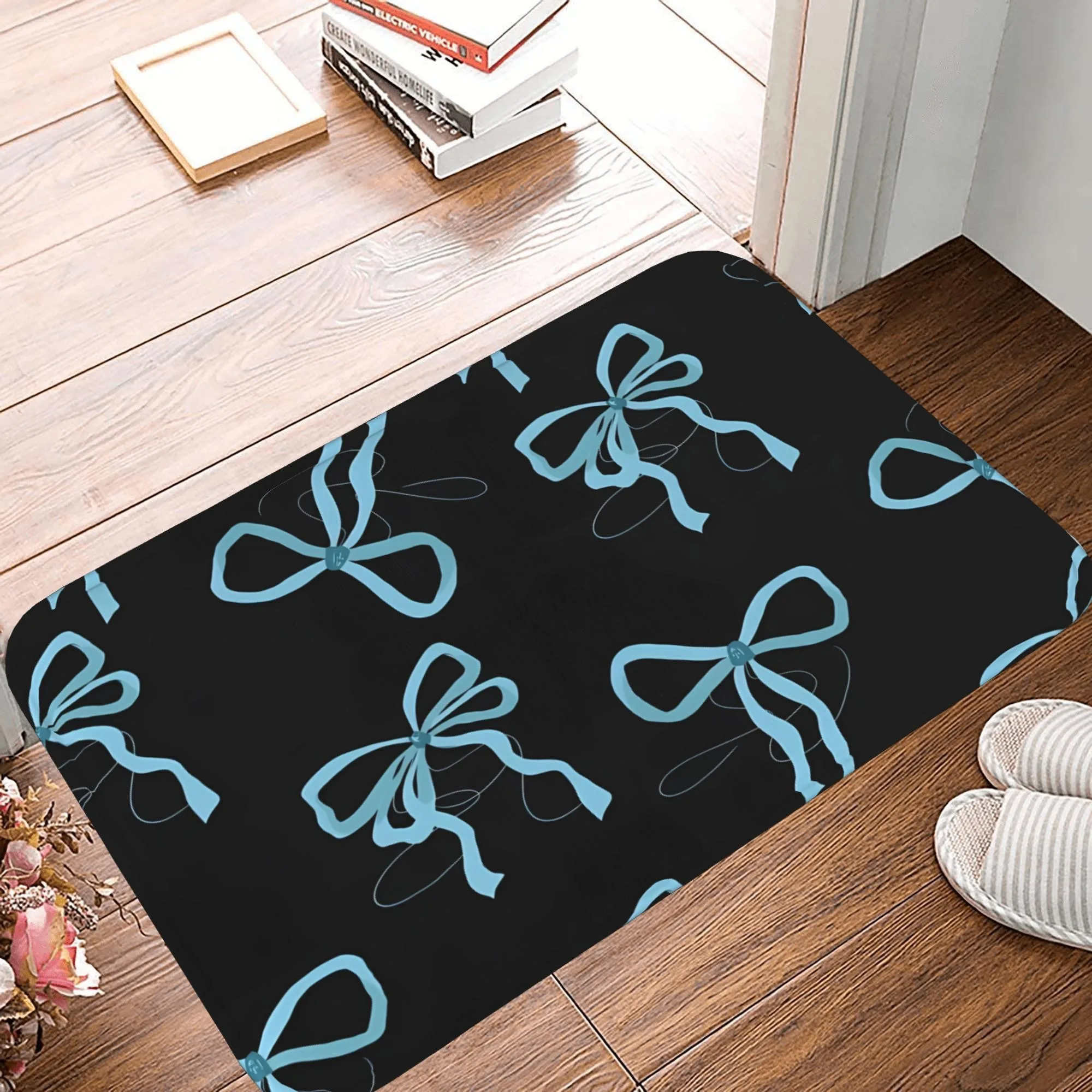 

1PC Blue bowknot Pattern Kitchen Rug Non-Slip Door Mat Pop design Bathroom Rug Bath Mat Carpet for Home Sink Laundry Decoreeree