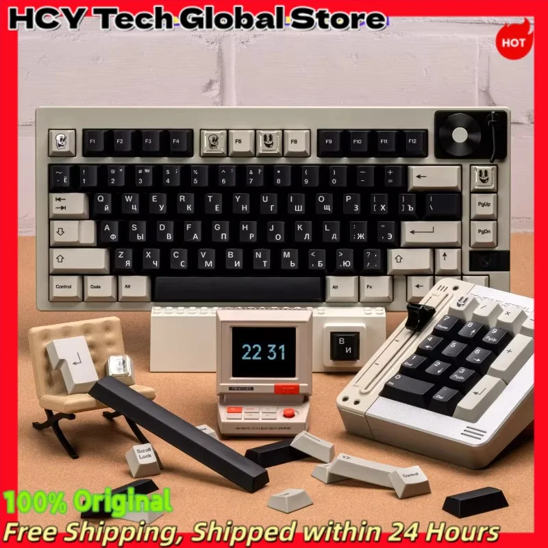 HCY Eraser Retro Theme PBT Keycaps Cherry Profile 5-Side Dye Sub Wearproof MX CrossStem Keycap Set For 60 65 75 Alice Mech KBD