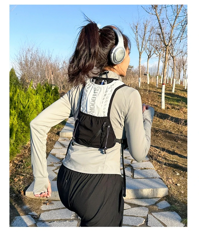 Reflektierende Laufweste mit Trinkflaschenhalterung, Fahrradrucksack für Outdoor-Sportarten wie Klettern, Wandern, MTB und Rennrad – Verstellbare Westentasche – Detail 12