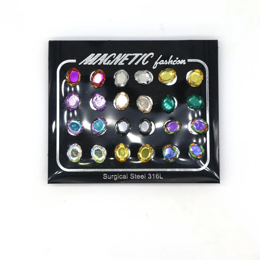 

96Pair Fashion Magnetic Ear Stud Magnet Earring Oval Shape Multicolour 6x8mm Crystal Rhinestone Fake Ear Plugs