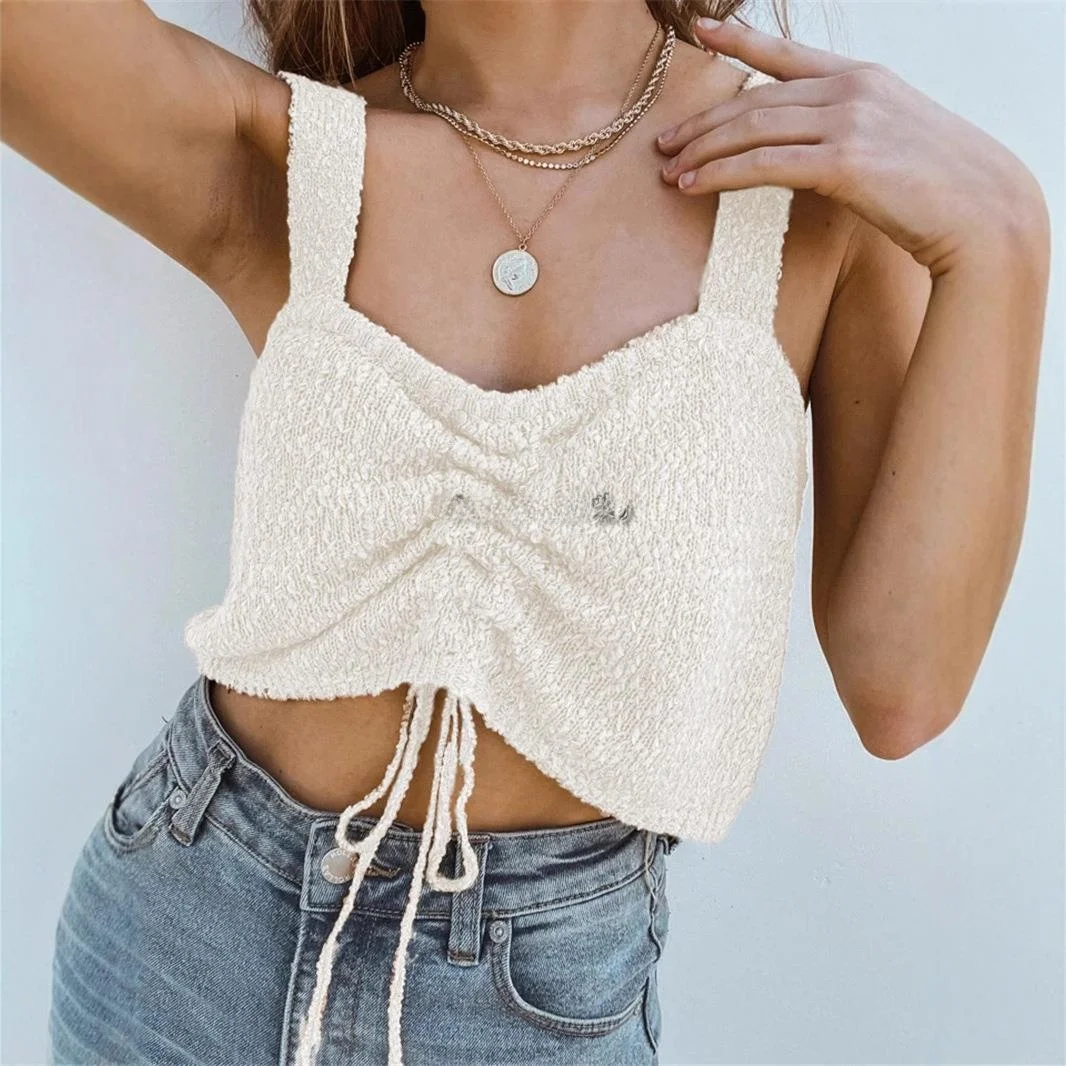 

Street Sle ort Sve Свободная майка Pure Color ter Ne Beach Holiday Универсальная внутренняя одежда Повседневный жилет с узлом