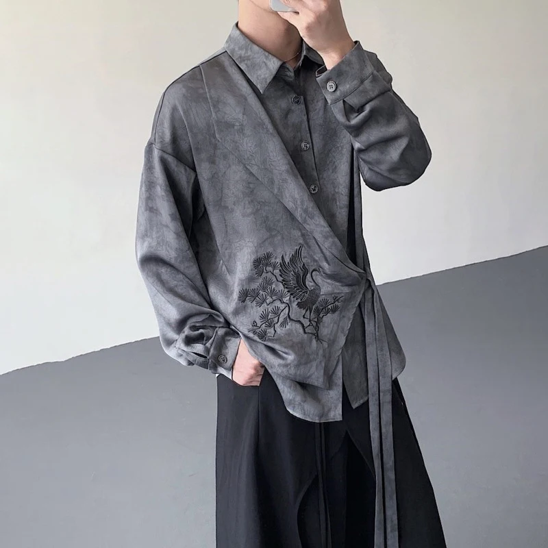 LUZHEN 2026 New Original Chinese Style Embroidery Pattern Long Sleeve Shirts Cross Placket Men's Fashion Elegant Clothes JY6777