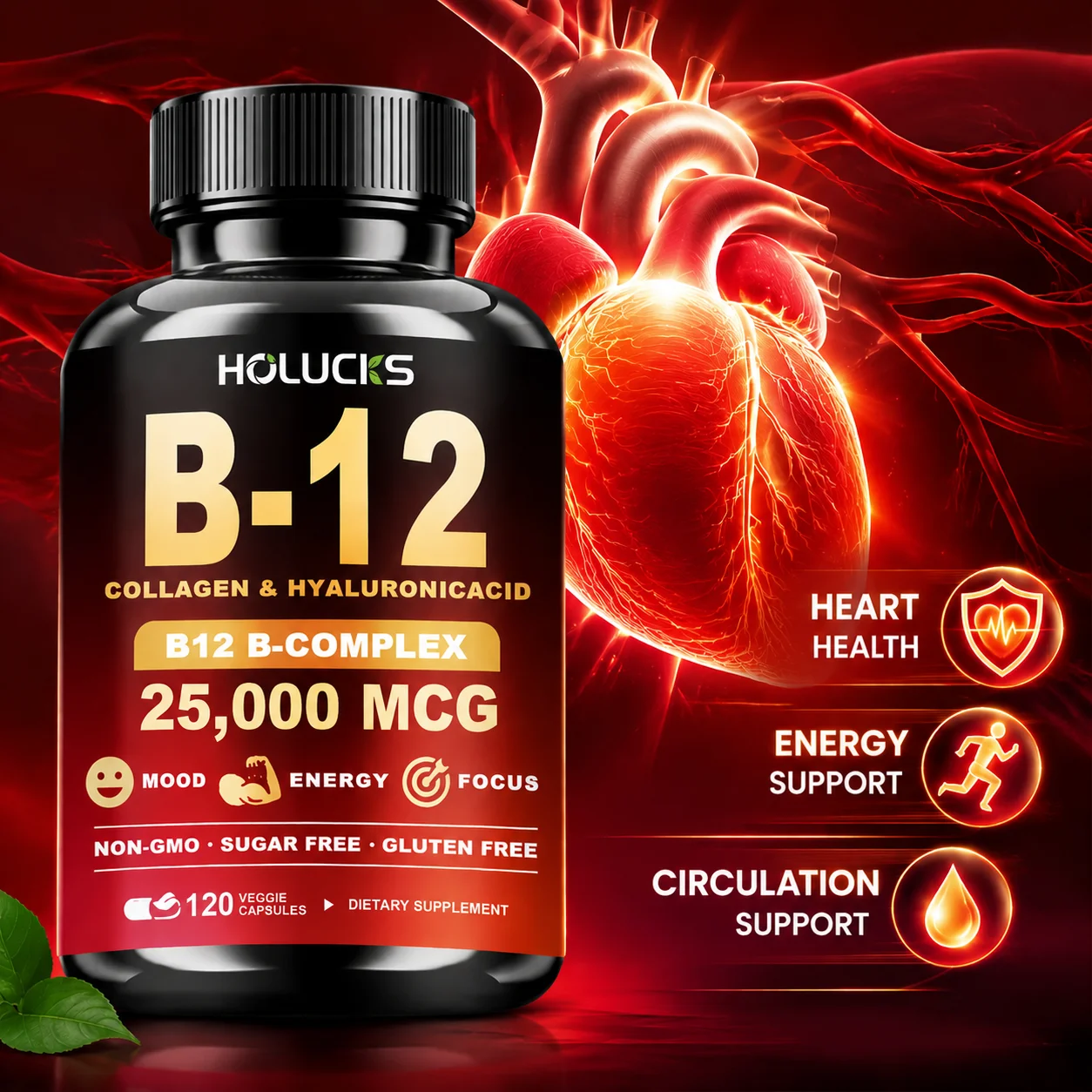 ALL-IN-1 B-Complex B12 Capsules, Support Heart, Nerve, Bone, Muscle Health, Body Relaxation, Focus, Calm, Nourish Skin, Immune