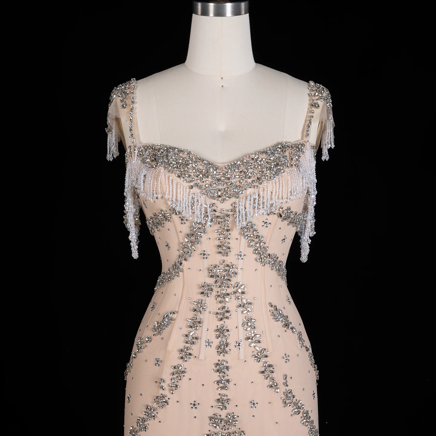 Sharon Said Kendall Jenner Langes Nude Meerjungfrauen-Abendkleid mit Kristallen für Abschlussball, Schwarzes Mädchen-Abschlussfeierkleid SS358 Maßanfertigung – Detail 11