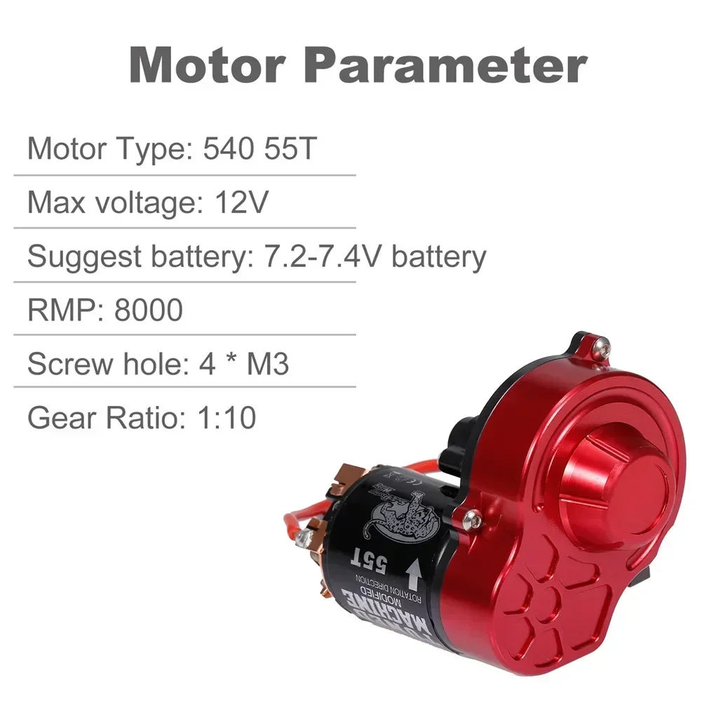 Centro de Transmissão Gearbox com 540 Motor Escovado, 55T para 1:10 RC Rock Crawler, Axial SCX10, SCX10 II, 90046