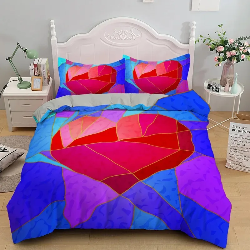 3D Love Heart Romantic Theme Valentine's Day Bedding Set Boys Girls Twin Queen Size Duvet Cover Pillowcase Bed Kids Adult