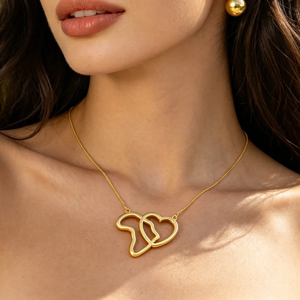 Bohemian Fashion Italienische Damen Schmuckset Süße Herz Ohrringe Kleiner Anhänger Mädchen Halskette Weihnachtsgeschenk – Detail 5