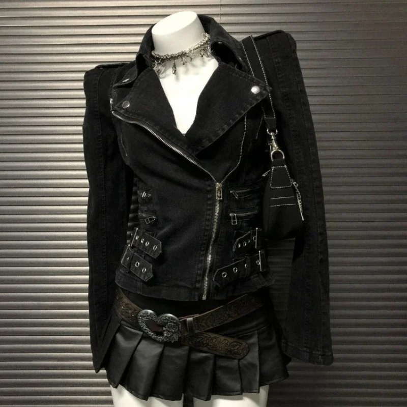 

2000-е готическая элитная тонкая однотонная джинсовая куртка Y2k, американская винтажная повседневная новая уличная куртка, субкультурный кардиган