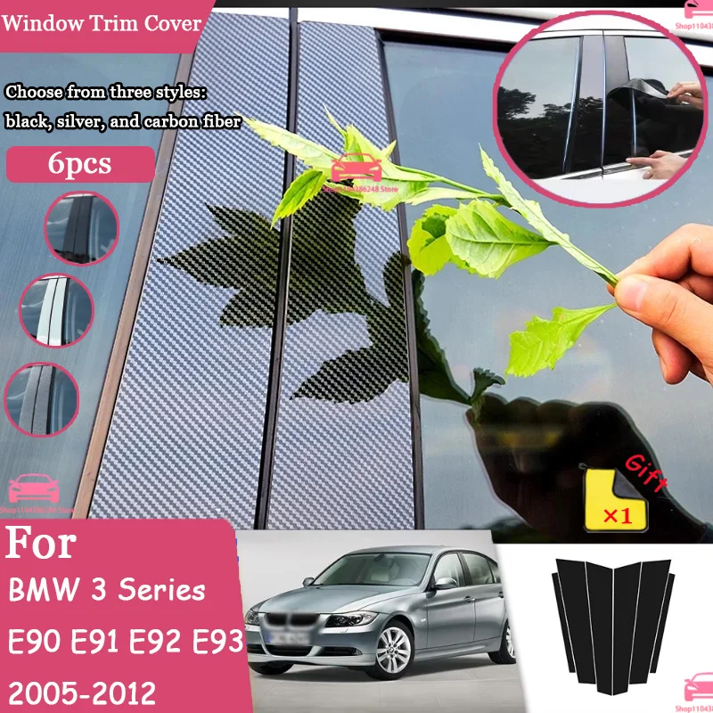 

Carbon Fiber Window Door Column Deal B C Pillar Post Cover Trim Sticker For BMW 3 Series E90 E91 E92 E93 2005-2012 6pcs