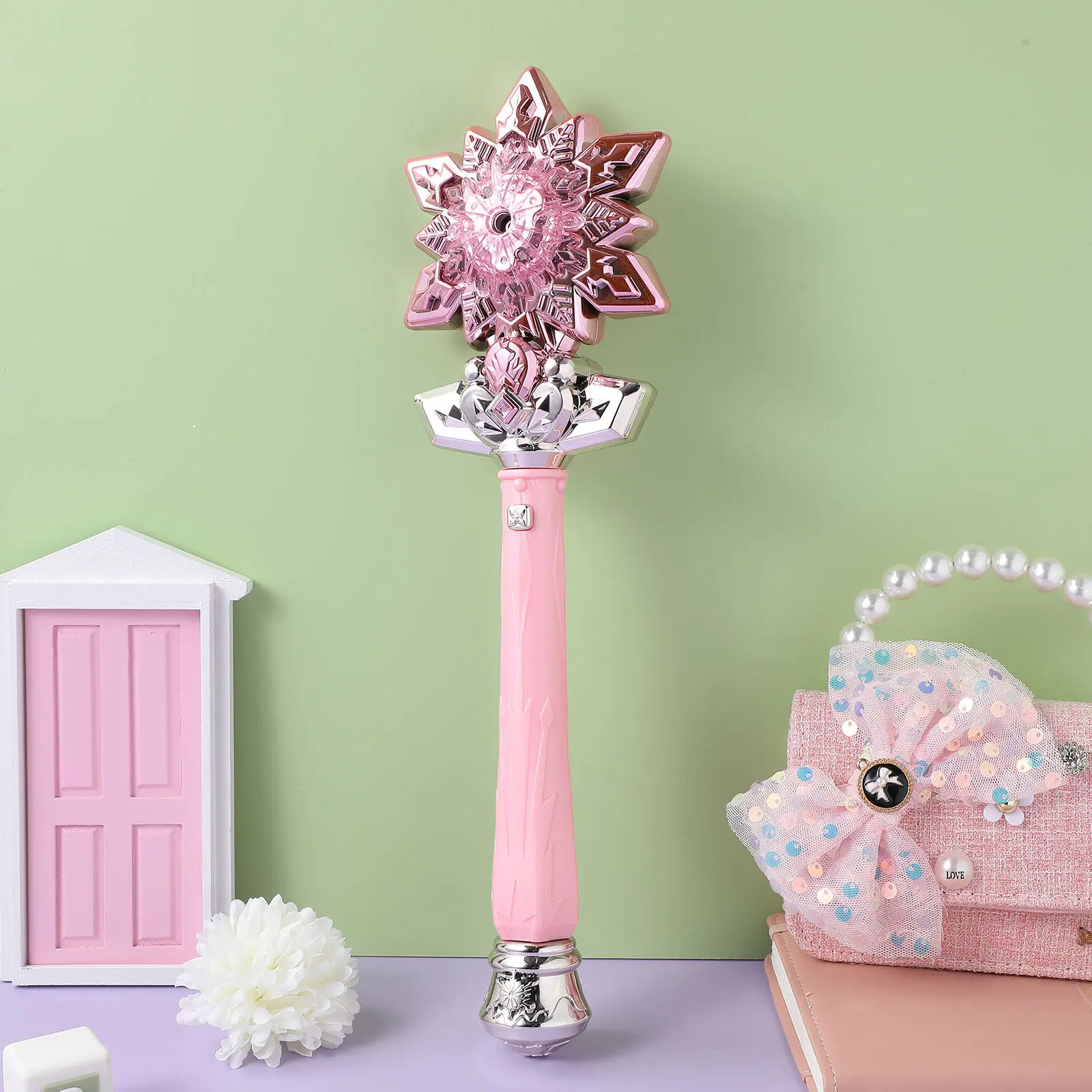 

Snowflake Wand Spraying Light Up Princess Cosplay Prop Music Mist Effect Kids Wand for Party Dress-Up Fun Toddler