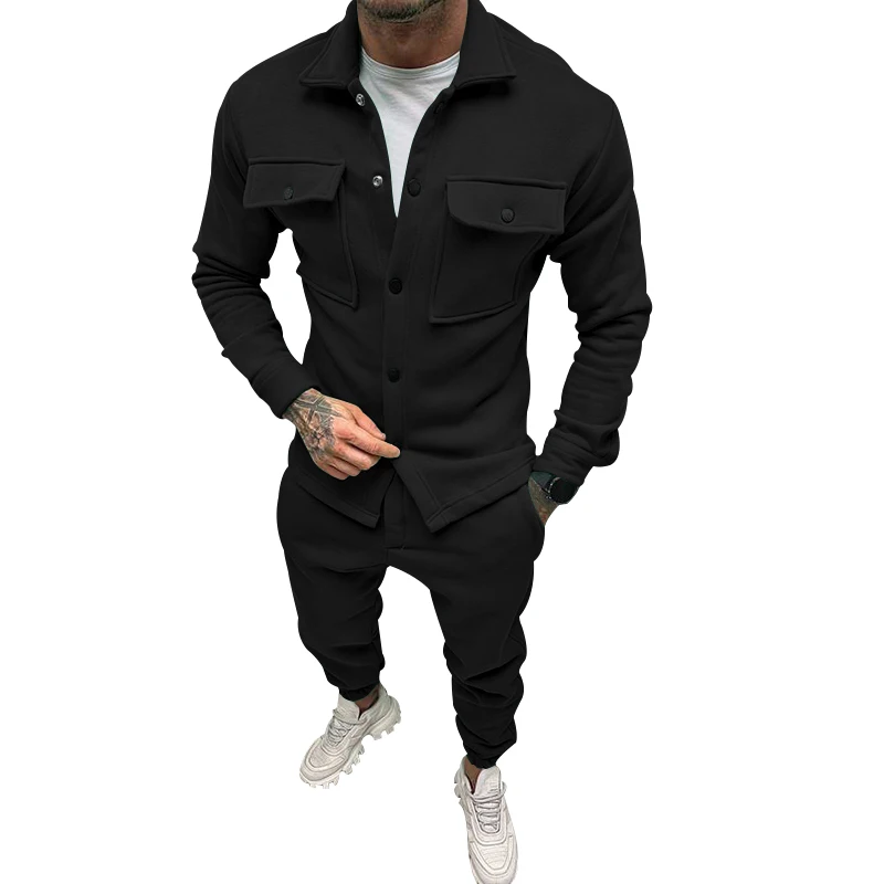 Pop American Style Fashion Suit Men's Clothing Autumn And Winter Outdoor Leisure Sportswear Lapel Jacket Trousers Two-piece Set