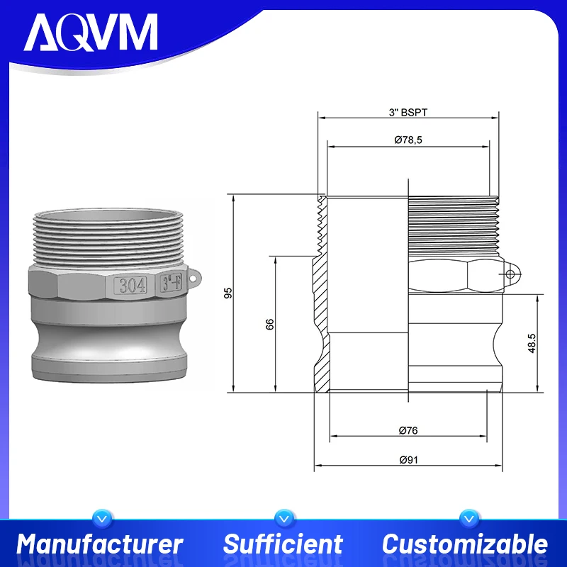 Camlock F Type DN80 3 Inch SS304 Roof Drainage Coupling High Flow Hydraulic Quick Connect Groove Male Industrial Fittings