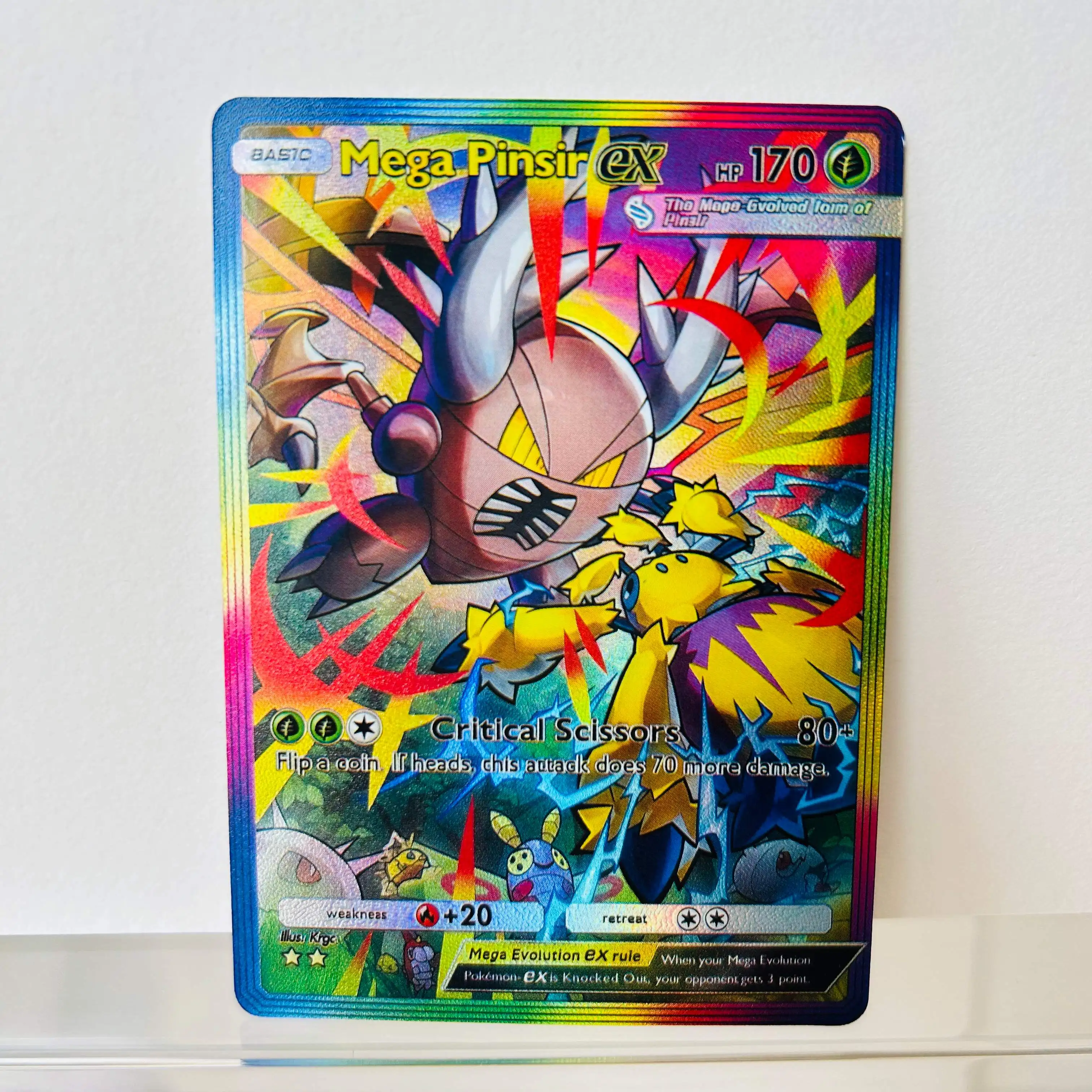 

Pokémon Mega Pinsir ex English Card Rainbow Holographic Foil Texture DIY Premium Anime Collection Card