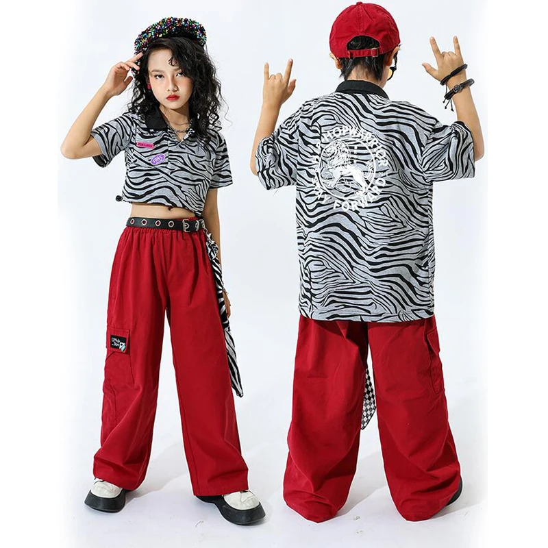 Kids Teenage Hip Hop Clothing Concert Outfits Crop Tops T Shirt Streetwear Cargo Pants For Girl Boys Jazz Dance Costume Clothes