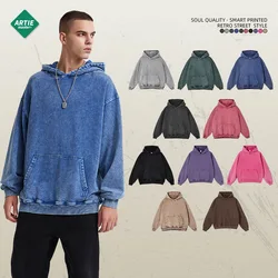 Sudadera con capucha lavada para hombre, Jersey de algodón, color liso, de gran tamaño, Vintage, lavado con ácido de piedra, 420 Gsm