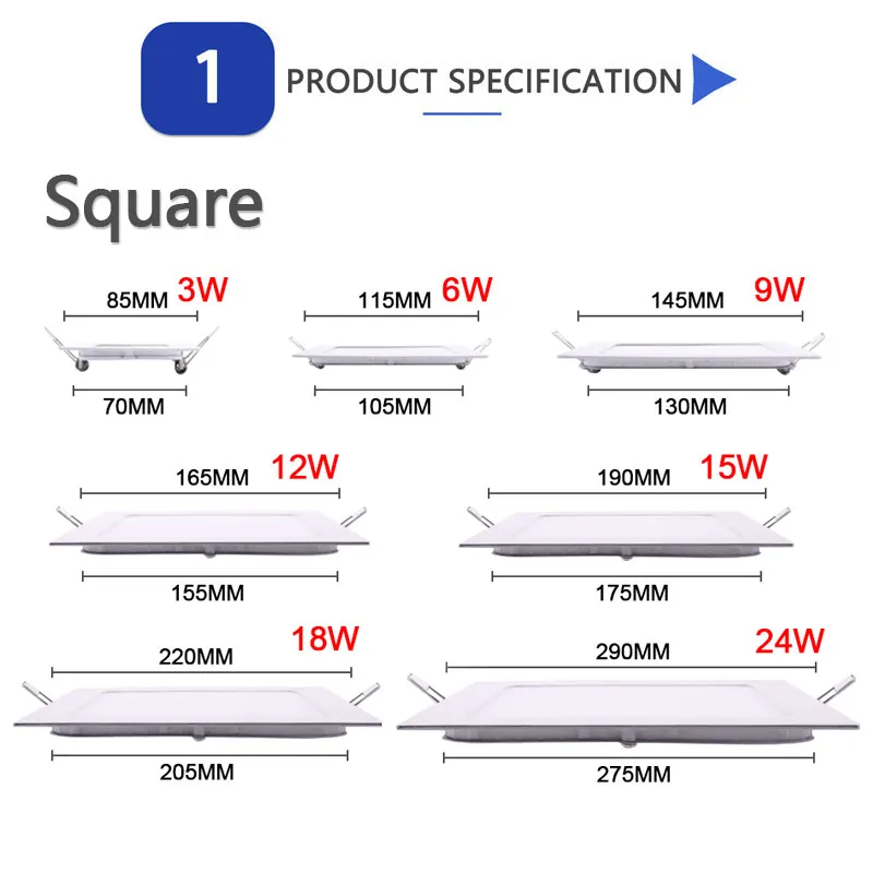 LED typu Downlight 24W 18W 12W 9W 6W 3W AC110V 220V Ultra cienki oprawa led wpuszczana W sufit downlight slim okrągłe/kwadratowy panel światło