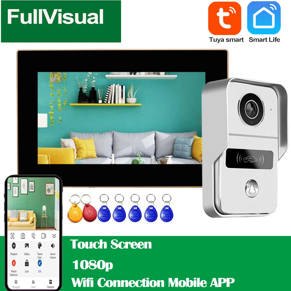 Fullvisual 1080P Wifi Video Door Phone Wireless Intercom Doorbell Camera RFID Unlock 7 Inch Touch Screen Monitor Record Tuya