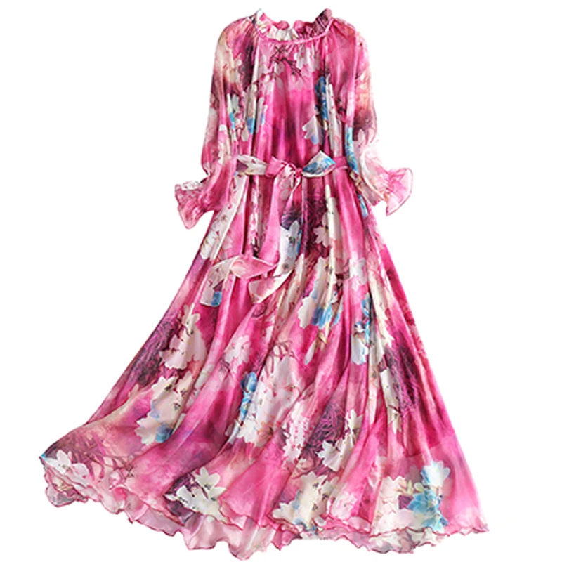 2024  Fresh Flowers Print Fashion Hijab Dresses Abayas Dubai Islamic Clothing Kaftan Turkey Robe muslim maxi dresses for women