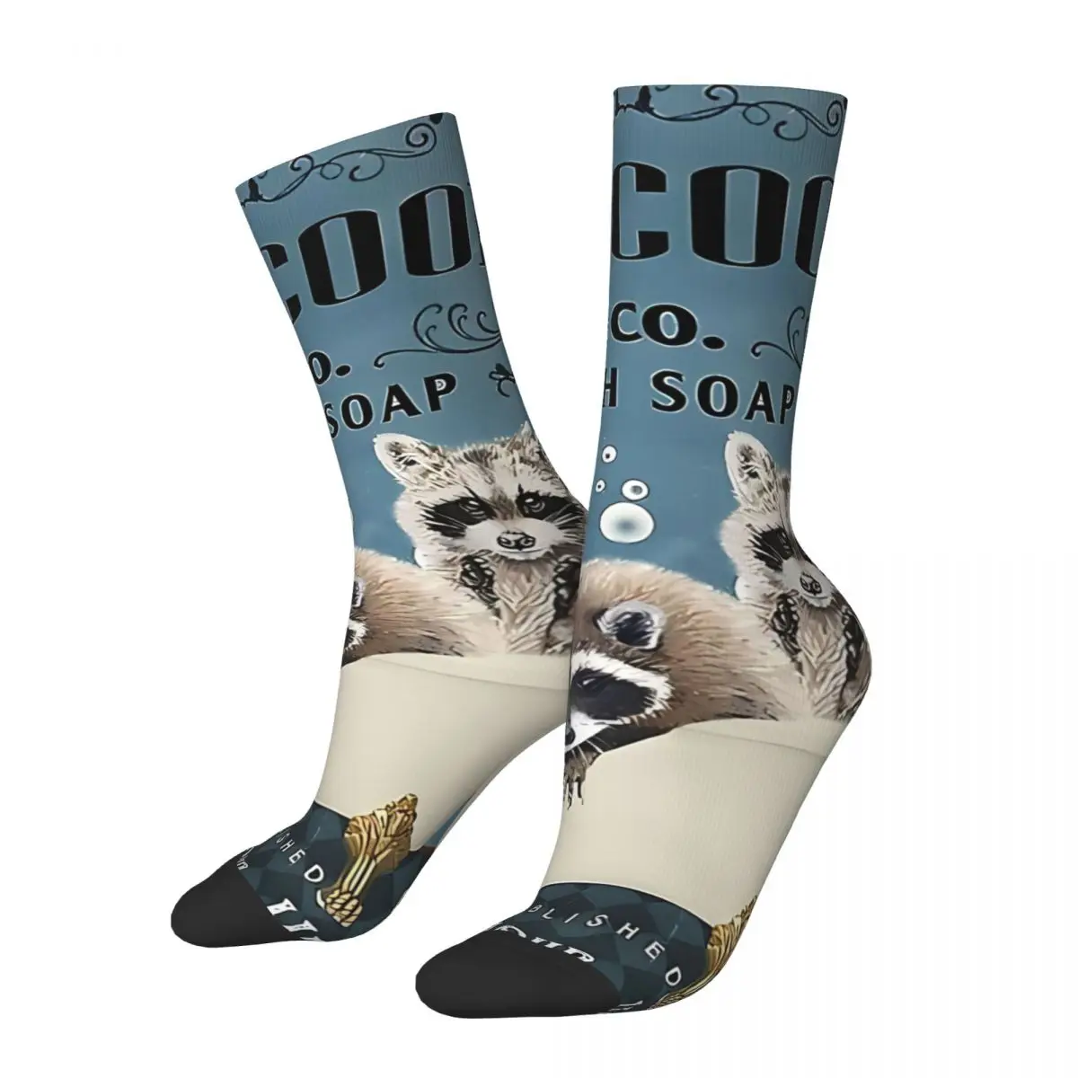 Retro Co Bath Soap Wash Your Hands Men's Socks Raccoon Unisex Hip Hop Seamless Printed Happy Crew Sock Gift