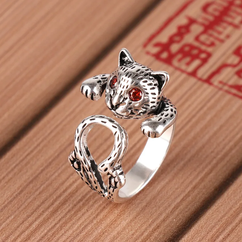 Gothic Vintage Cat Rings For Women Bridal Wedding Engagement Punk Resizable Antique Rings Rock Jewelry