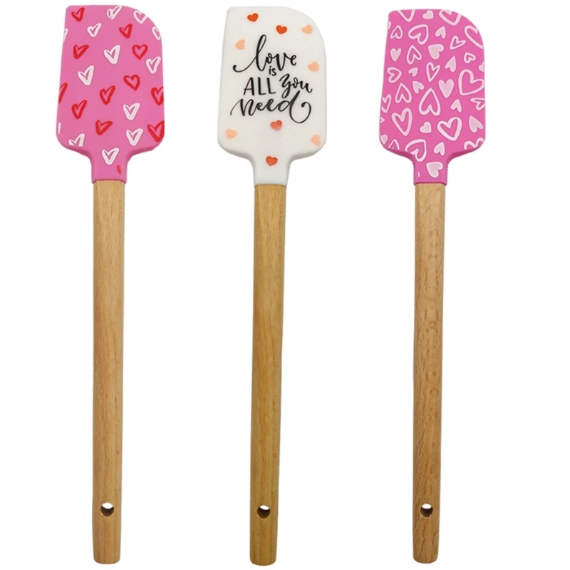 Color Heart Pattern Silicone Spatulas Interesting Wooden Handle Spatula Cake Cream Scraper Cream Spatula for Baking Dropsale