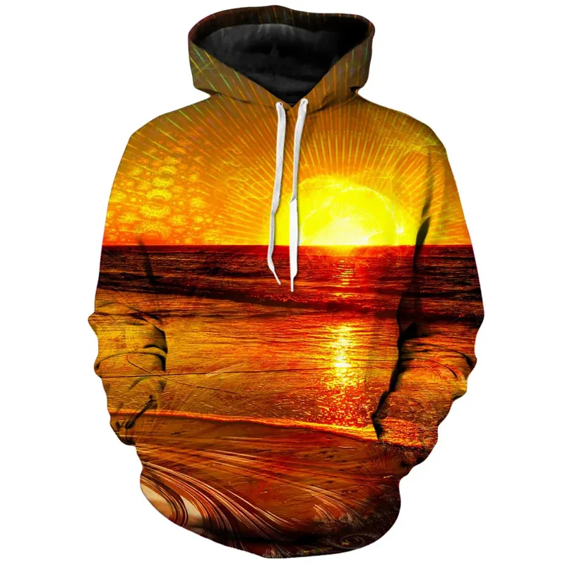 Fashion Sunset 3D Printed Hoodie For Men Colorful Sun Graphic Sweatshirt Street Retro Loose Long Sleeve Tops Y2k Pullovers