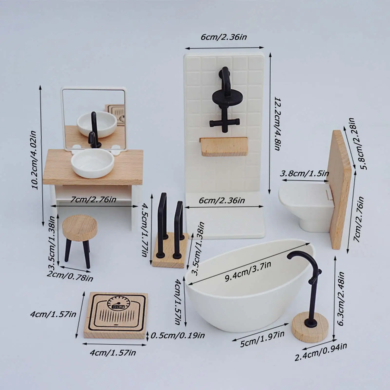 Puppenhaus-Badezimmer-Set im Maßstab 1:12, Badezimmerszene, Modell, Simulationsmöbel, Rollenspiel-Zubehör für Jungen und Mädchen, Puppenhaus