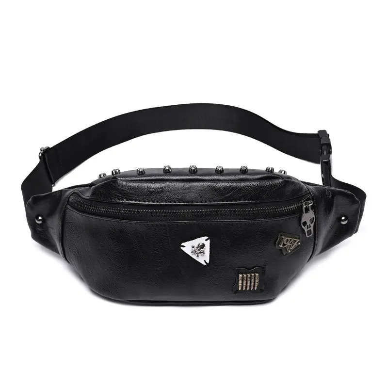 Mihaivina Men Skull Rivet Fanny Pack Waist Belt Bag For Women Leather Shoulder Pouch Bags Casual Luxury Designer Waist Pack Bag