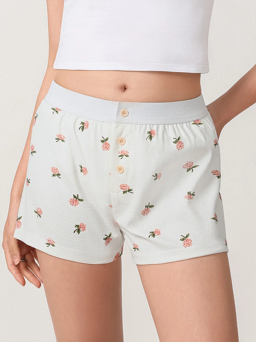 

Women Pajama Shorts Comfy Lounge Bottom Floral Print Elastic Button Sleepwear Boxer Briefs Pj Bottoms Sleep Shorts