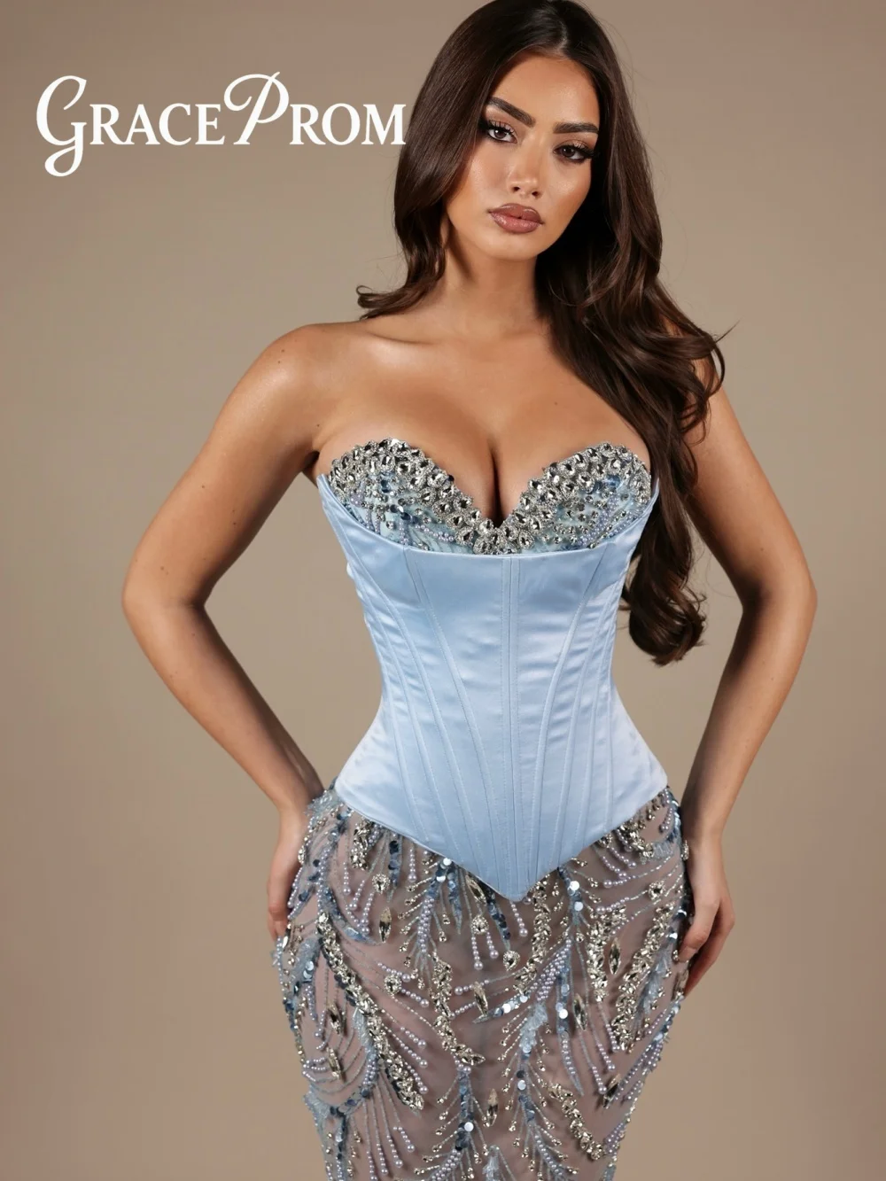 

Romantic Sweetheart Evening Dress 2026 Luxurious Crystal Carpet Gown Enchanting Strapless Beaded Floor Length Party Gown فسا