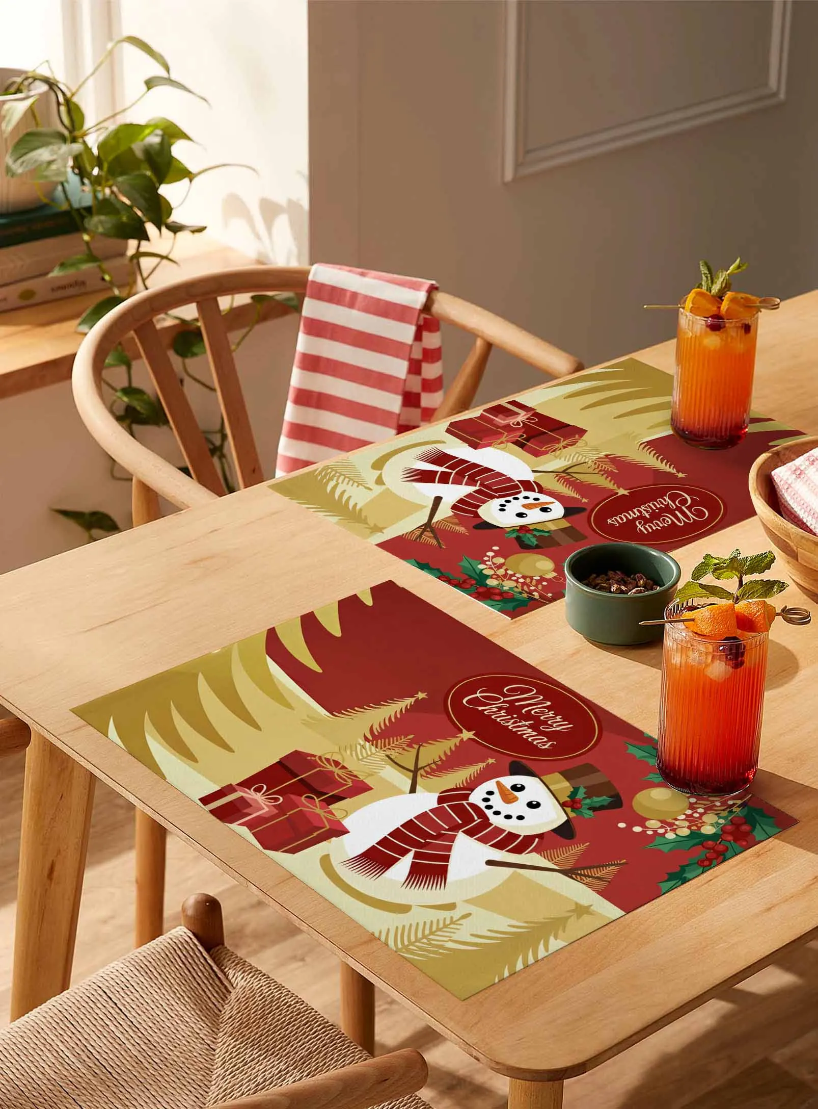 

4/6 Pcs Modern Snowman Christmas Gift Placemat Wedding Party Dining Decor Linen Table Mat Kitchen Accessories