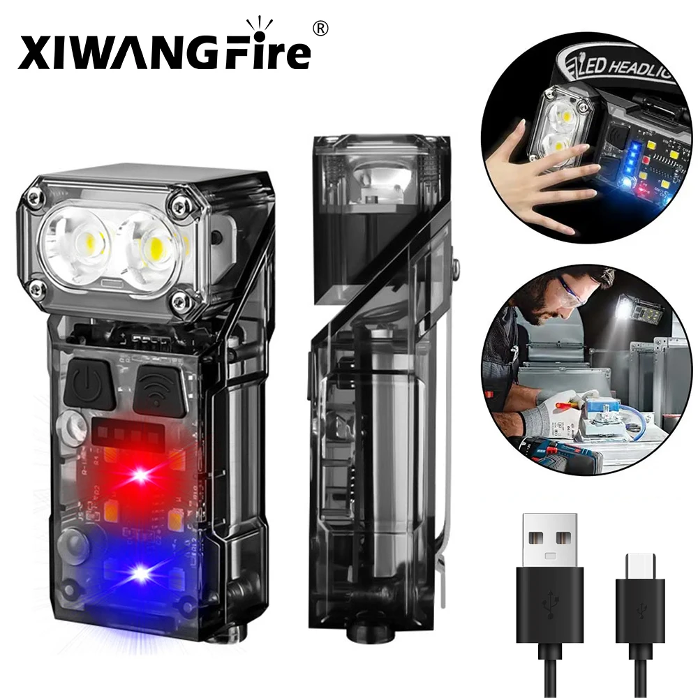 XIWANGFIRE X52 Portable Sensor Head Flashlight Chargeable Keychain Light Cap Clip Headlamp Outdoor Camping Lantern Work Light