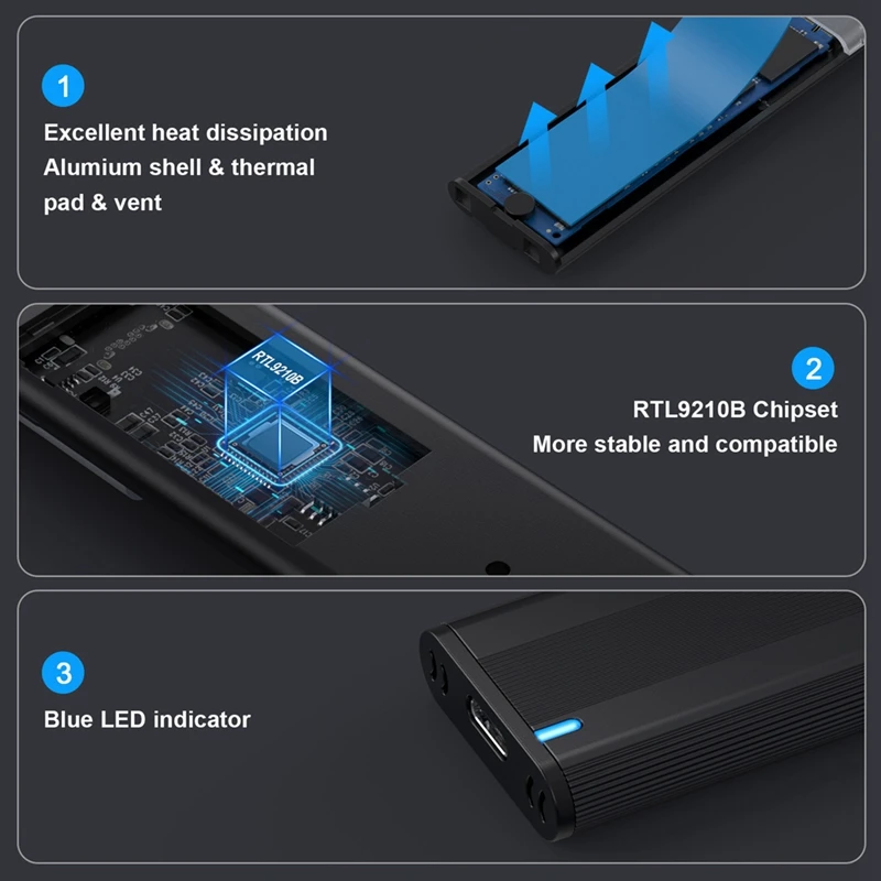 Top-M2 SSD Case NVME SATA Dual Protocol M.2 To USB Type C 3.1 SSD Adapter For NVME PCIE NGFF SATA SSD Disk Box M.2 SSD Case