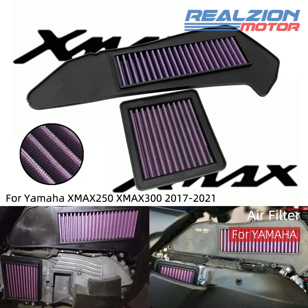 

REALZION XMAX250 XMAX300 Motorcycle Air Filter Air Intake Cleaner Filter Engine Protect For YAMAHA XMAX 250 300 2017 2021 2020