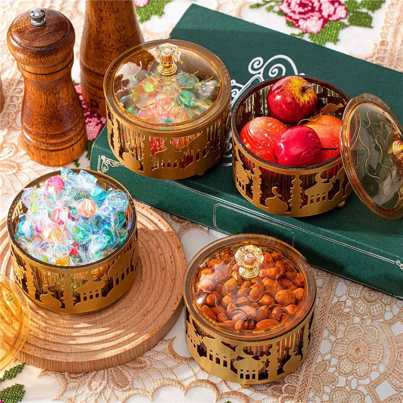 AF90-4 Pcs Ramadan Trays With Lid Gold Eid Mubarak Tray Ramadan Plate Ramadan Decorations Ramadan Food Storage Container