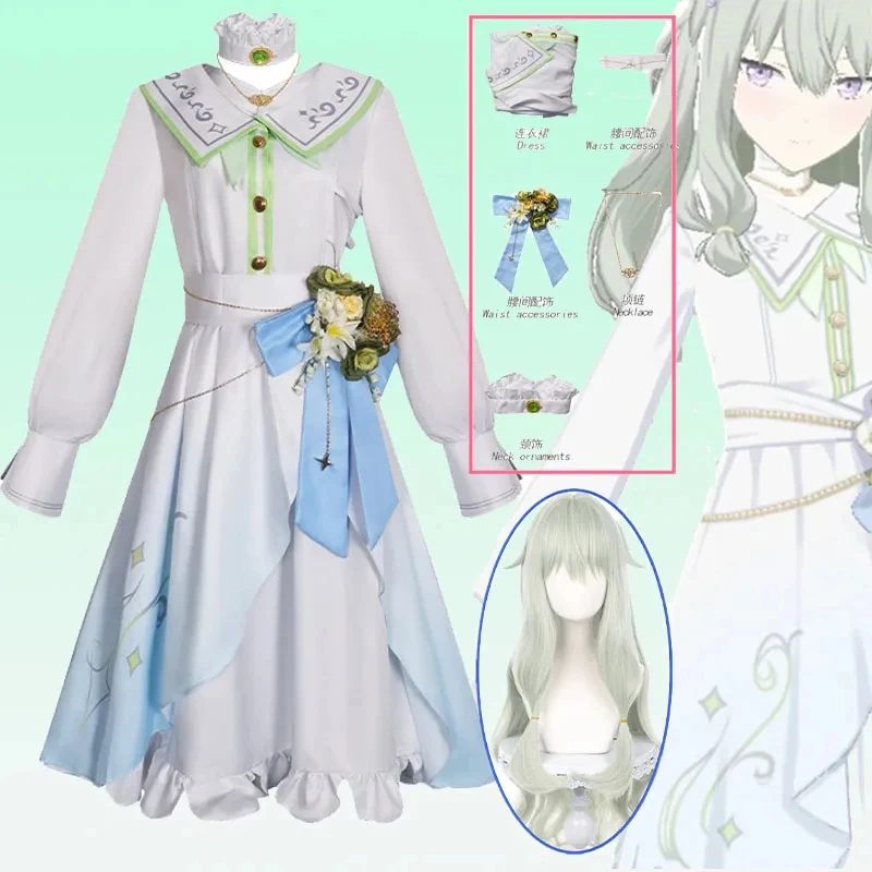 

Euro 7 Cos Anime Project Sekai Kusanagi Nene Cosplay Costume Colorful Stage Summer White lolita Princess Dress Wig Hallowe 【【【2