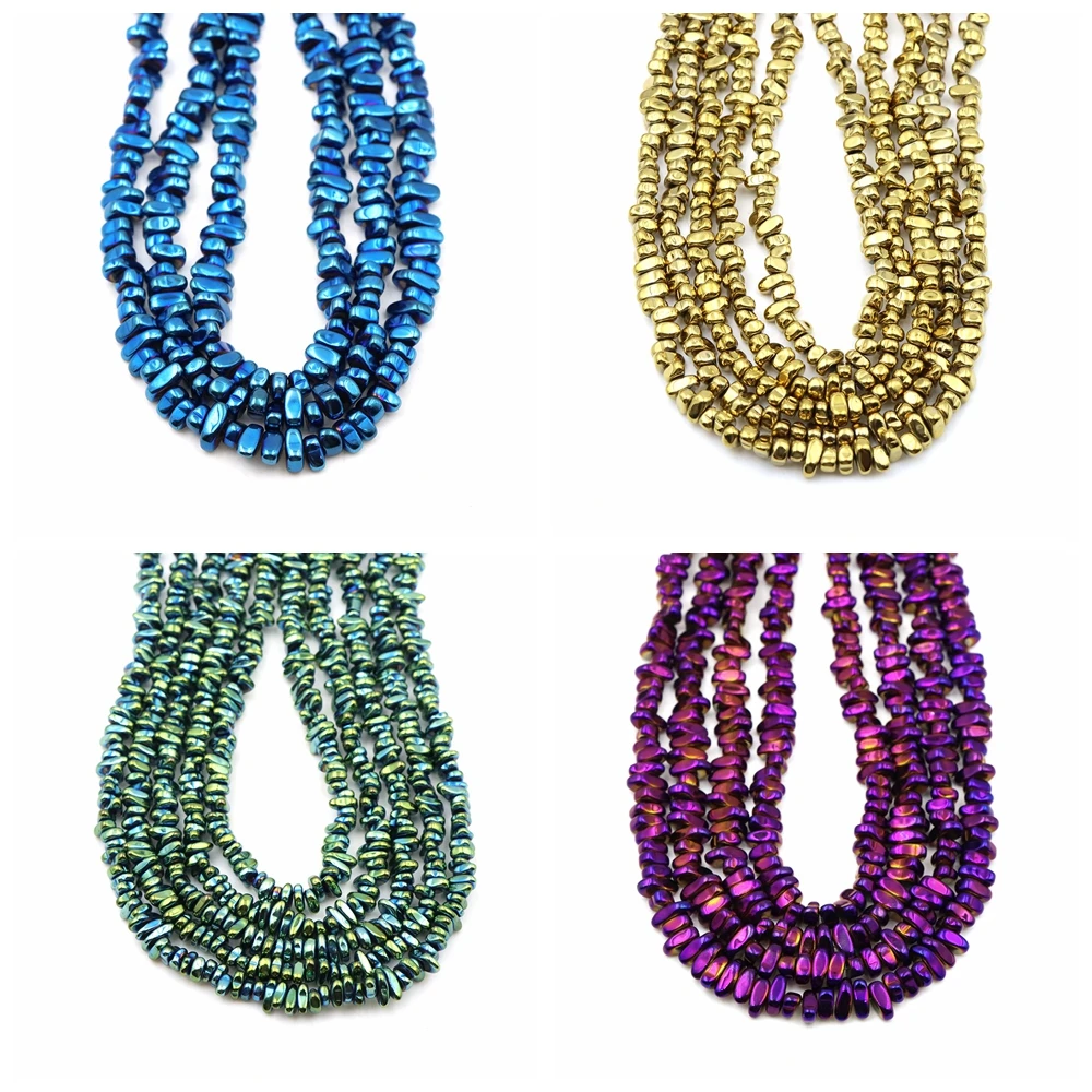 15'' Gold Farbe Silber Überzogene Hämatit Unregelmäßigen Kies Naturstein Spacer Lose Perlen für Schmuck Machen Armband DIY Halskette